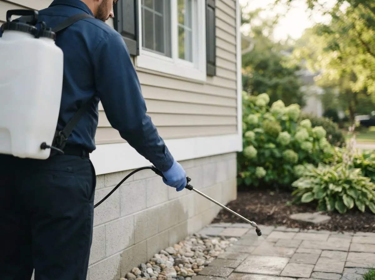 Pest control technician inspecting a home in Hasty, CO